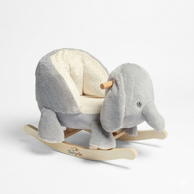 Elephant Baby Rocking Chair – Soft Plush Wooden Rocker for Toddlers (Grey)